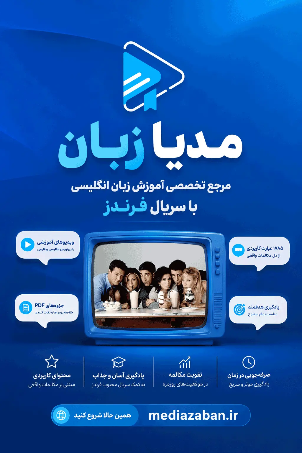 پوستر مدیا زبان — آموزش انگلیسی با سریال فرندز